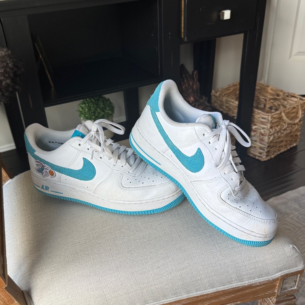 Nike Air Force 1 White and Teal Sneakers